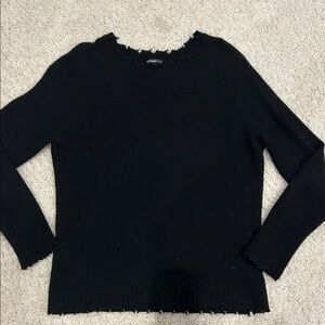 Minnie Rose Cashmere sweater with raw frayed hem
